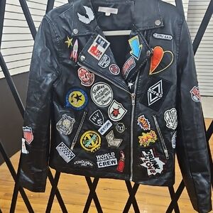 Hot & Delicious Black Leather Jacket with Colorful Patchwork